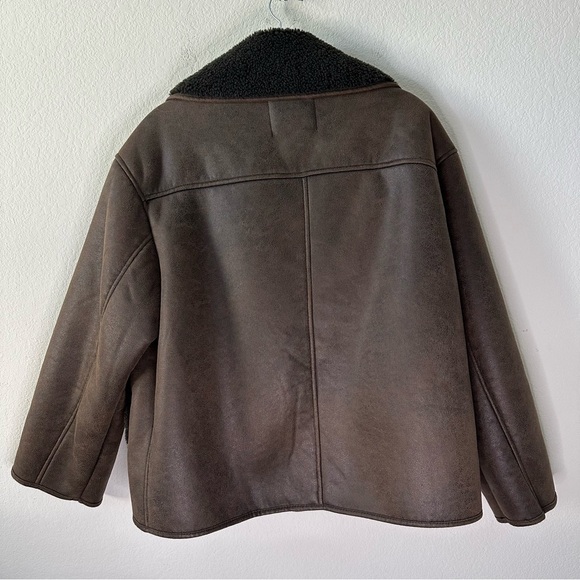Zara Relaxed Double Faced Faux Shearling Brown Jacket SZ XS - Picture 8 of 8